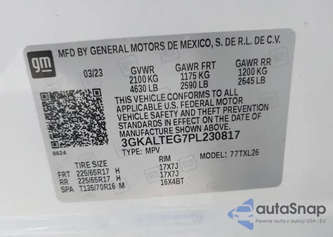 2023 GMC Terrain Awd Sle z USA, uszkodzony, nr VIN 3GKALTEG7PL230817